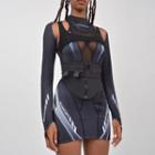 Set: Buckled Top + Long-sleeve Bodycon Dress
