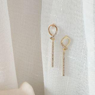 Rhinestone Bar Dangle Earring 1 Pair - 925 Silver - One Size