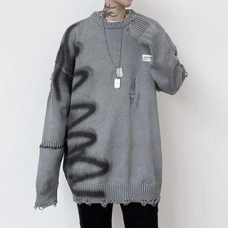 Round Neck Stitched Printed Sweater