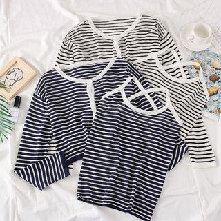 Set: Striped Halter Top + Light Knit Cardigan