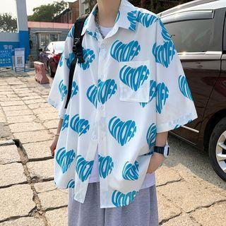 Heart Printed Short Sleeve Shirt