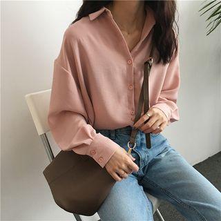 Plain Long-sleeve Loose-fit Chiffon Shirt