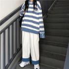 Polo-neck Striped Sweatshirt / Wide-leg Pants / Set