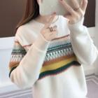 Rainbow Stripe Patterned Long-sleeve Knit Sweater
