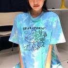 Loose-fit Short Sleeve Tie-dye Printed T-shirt Blue - One Size