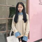 Denim Panel Collared Pullover