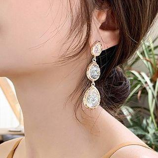 Resin Drop Earring 1 Pair - Gold Trim - Faux Pearl - White - One Size