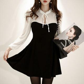 Tie-neck Sheer Panel A-line Minidress
