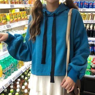 Drawstring Cropped Hoodie Blue - One Size