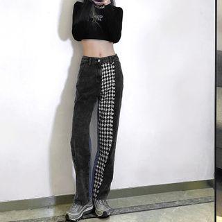 Houndstooth Panel Straight-fit Jeans