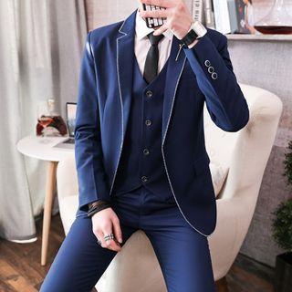 Set: Contrast Stitching Blazer + Single-breasted Vest + Dress Pants