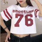Lettering Striped Short-sleeve Cropped T-shirt
