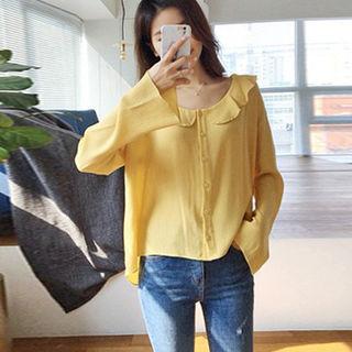 Scoop-neck Frill-trim Blouse