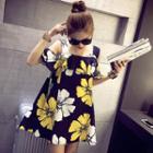 Flower Print Cutout Shoulder Short-sleeve Dress