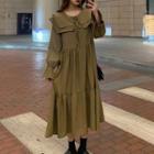 Long-sleeve Tiered Layered Collar A-line Midi Dress