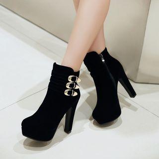 Platform High Heel Belted Short Boots