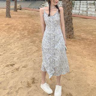 Floral Suspender Skirt / Long-sleeve Cropped Shirt