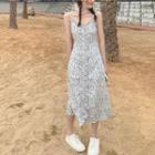 Floral Suspender Skirt / Long-sleeve Cropped Shirt