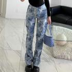 Middle Waist Printed Straight Leg Jeans