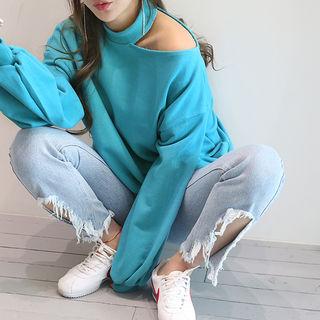 Cutout-shoulder Puff-sleeve Sweatshirt