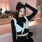 Long-sleeve Mock-neck Cropped T-shirt / Cropped Camisole Top