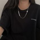 Butterfly Rhinestone Faux Pearl Alloy Necklace White & Silver - One Size