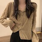 Long-sleeve Pleated Button Top