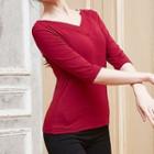 Elbow-sleeve V-neck Dance T-shirt