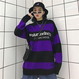 Lettering Stripe Sweater As Shown In Figure - One Size