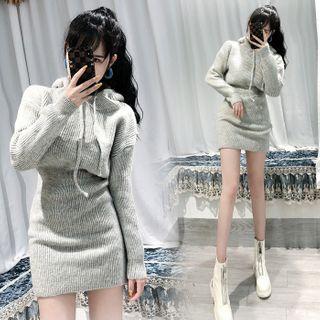 Knit Hooded Mini Bodycon Dress Gray - One Size