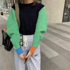 Crewneck Color Block Knit Top As Shown In Figure - One Size