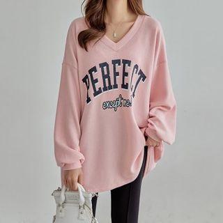 Ribbed Letter Oversize Sweatshirt