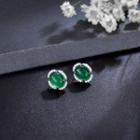 Faux Gemstone Rhinestone Sterling Silver Earring 1 Pair - Silver & Green - One Size