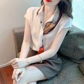 Cap-sleeve Printed Panel Shirt