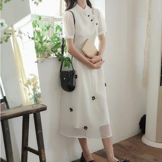 Cutout Flower Accent Midi A-line Dress