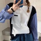 Striped Panel Long-sleeve Top As Shown In Figure - One Size