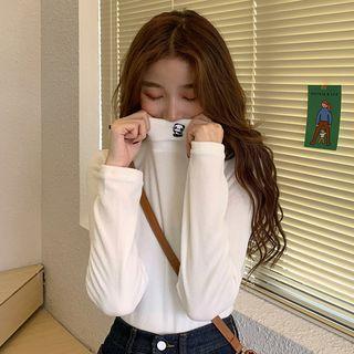 Fleece Embroidered Turtleneck Long-sleeve Top