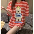 Short-sleeve Print T-shirt Light Pink & Orange - One Size