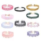 Set Of 10: Lace Choker Set Of 10 - Pink & Purple & Black - One Size