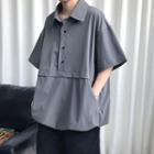 Elbow-sleeve Plain Overhead Shirt