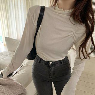 Ruffle Trim Long-sleeve T-shirt White - One Size