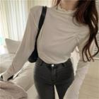 Ruffle Trim Long-sleeve T-shirt White - One Size