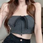 Strapless Zip-up Crop Top Gray - One Size