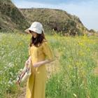 Puff-shoulder Linen Blend Long Dress