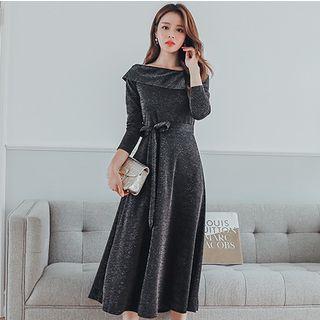 Glitter Long-sleeve Midi A-line Dress