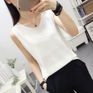 V Neck Sleeveless Knit Top