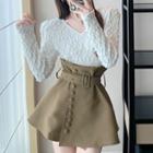 Mini A-line Skirt / Long-sleeve V-neck Top