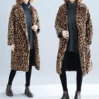 Faux Fur Leopard-pattern Coat Brown - One Size