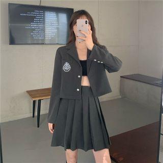 Embroidered Blazer / Pleated Mini A-line Skirt
