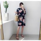 Puff 3/4-sleeve Floral Shift Dress